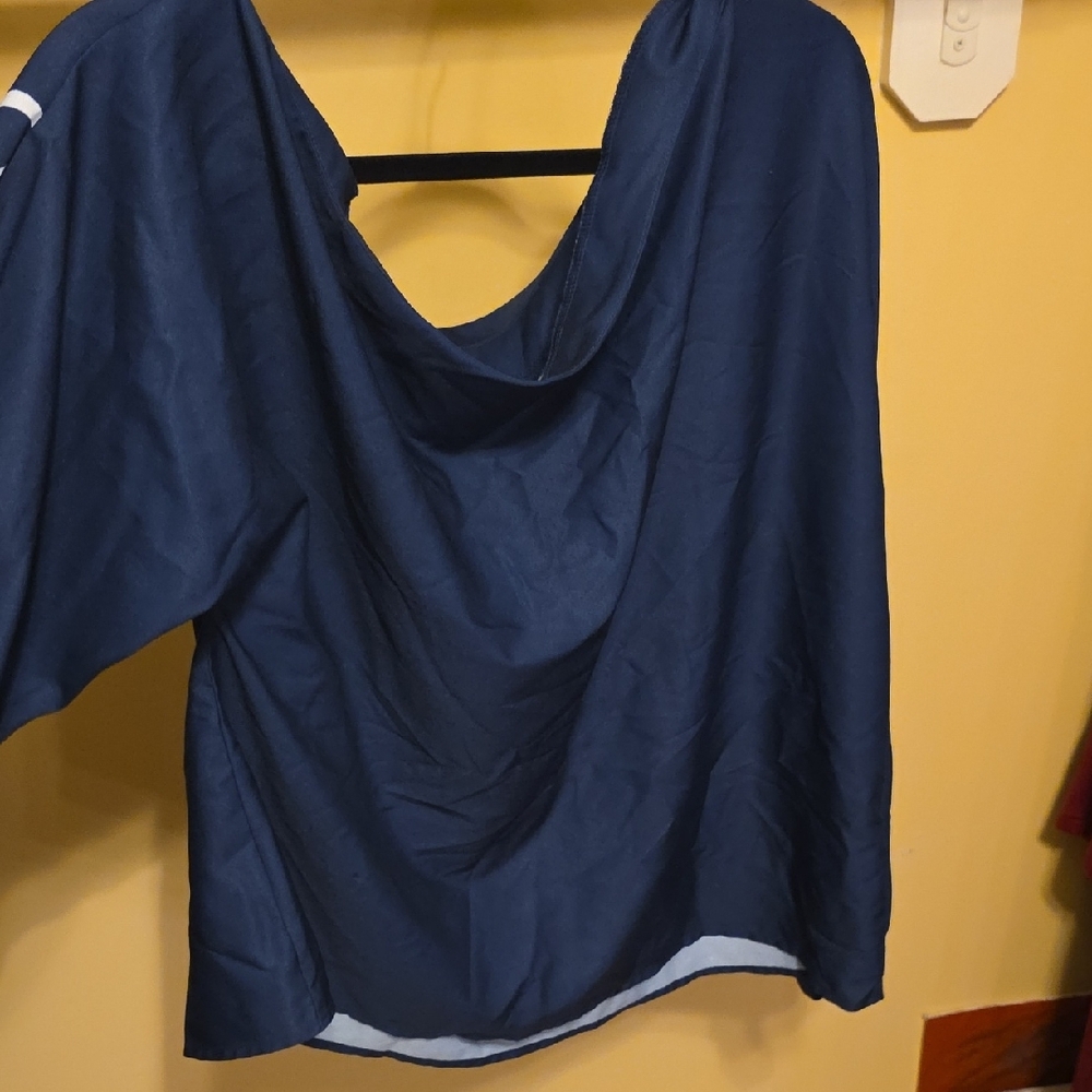 Navy Blue Floral Plus Size Off The  Shoulder Women's Top - Picture 7 of 7